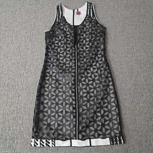 Save The Queen Dress M Black Faux Leather Overlay Sleeveless Sheath Zip Front